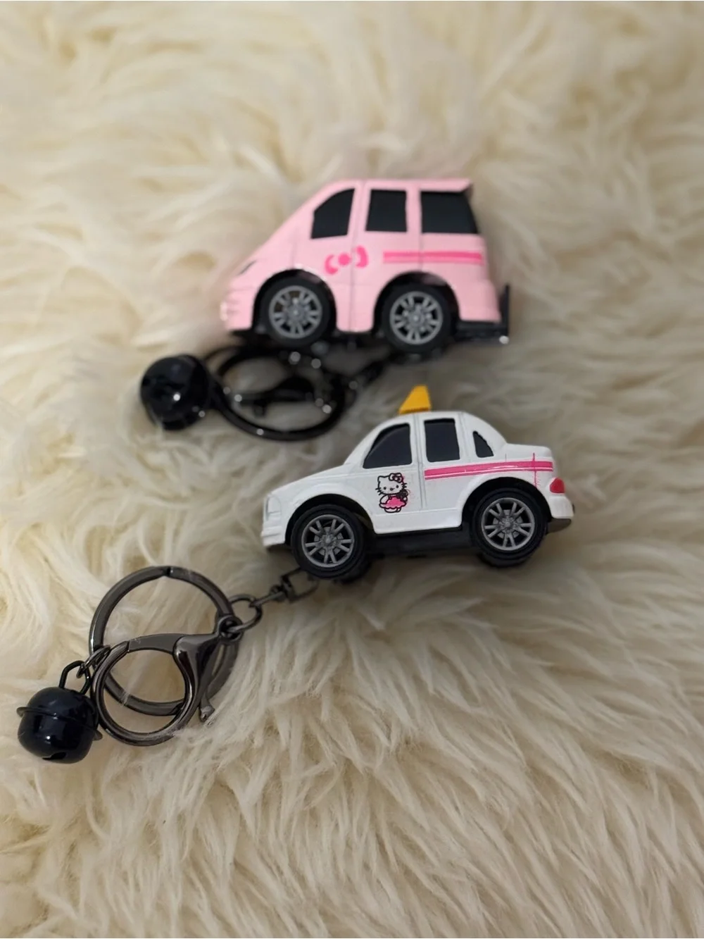 Hello Kitty White and Pink Mini Car Keychain Duo 2pcs